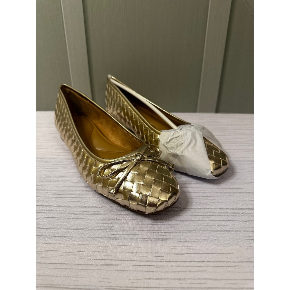 Easy Spirit Womens Gold Woven Metallic Ballet Flats Bow Round Toe Shoes 8M